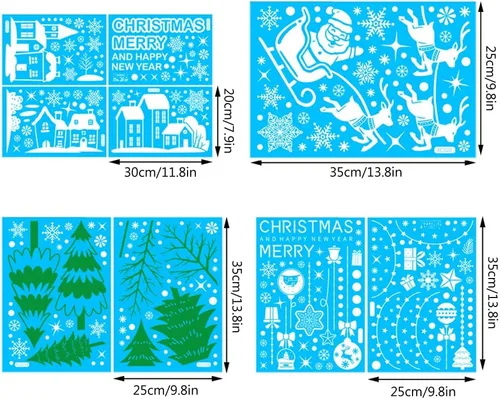 Vista 2 de Kaxich Calcomanías navideñas para ventana, decoración de ventana de Navidad, decoraciones de Navidad, copos de nieve, Papá Noel, para ventanas