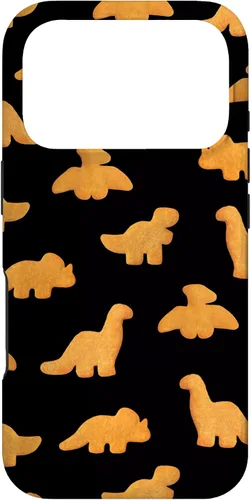 Vista 30 de iPhone 16 Dinos - Patrón de pepitas de pollo Divertida funda negra de dinosaurio realista