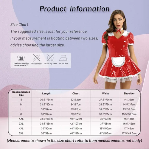 Vista 7 de Vestido de sirvienta de látex francés de manga corta para mujer, disfraz de cosplay con delantal