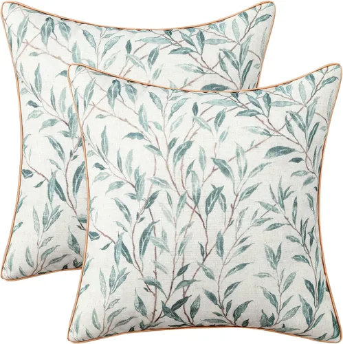 Vista 47 de VOGOL - Funda de almohada texturizada de lino, 18 x 18 pulgadas, estilo granja, para sofá, cama y habitación, con diseño de pájaros y hojas beige