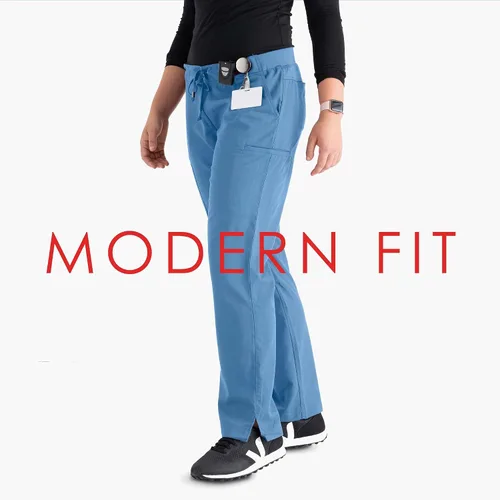 Vista 3 de Greys Anatomy - Pantalón de uniforme médico de frente plano con 6 bolsillos para mujer