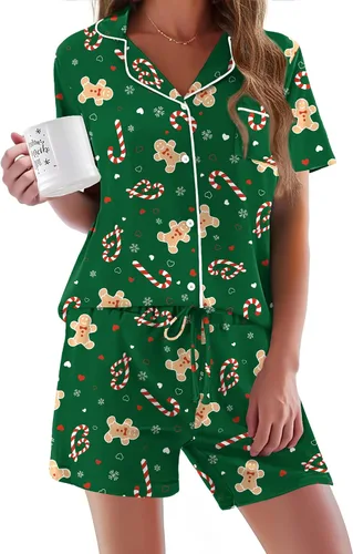 Vista 7 de Ekouaer - Conjunto de pijamas de manga corta para mujer, con botones, suave, 2 piezas, conjuntos de descanso, tallas XS-XXXL Verde Aqua