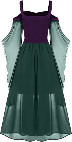 Vista 4 de SHOPESSA Disfraz medieval para mujer, manga de mariposa, vestido maxi con hombros descubiertos, vestido de corsé steampunk para mujer, ropa gótica