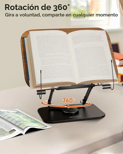 Vista 7 de aboutool - Soporte ajustable para libros con base giratoria de 360° y clips de página, soporte plegable para libros de cocina, soporte para libros