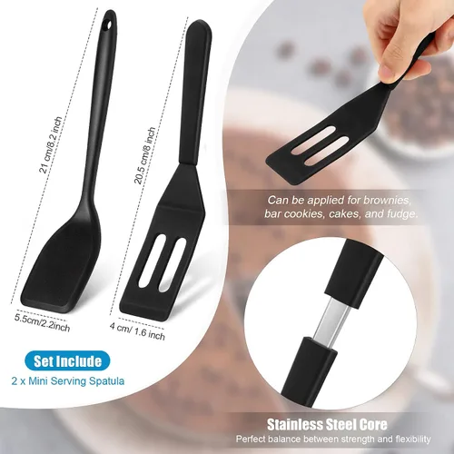 Vista 3 de Patelai 2 piezas de mini espátula de silicona para servir brownie, flexible, antiadherente, resistente al calor, espátula ranurada para huevos