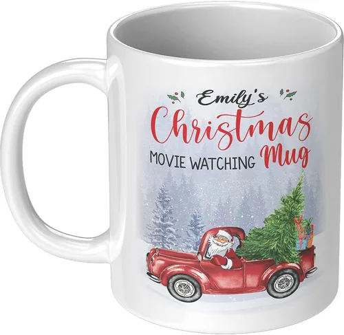 Vista 7 de This is My - Taza personalizada para ver películas navideñas. Divertida taza de café y cacao. Bonita taza vintage para amantes del cine, regalo