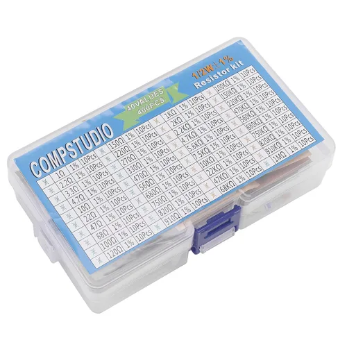 Vista 3 de 1/2W 1% 40 valores 400 piezas Kit surtido de resistencias 1/2 vatios Resistencia fija de película metálica Paquete variado de resistencias fijas