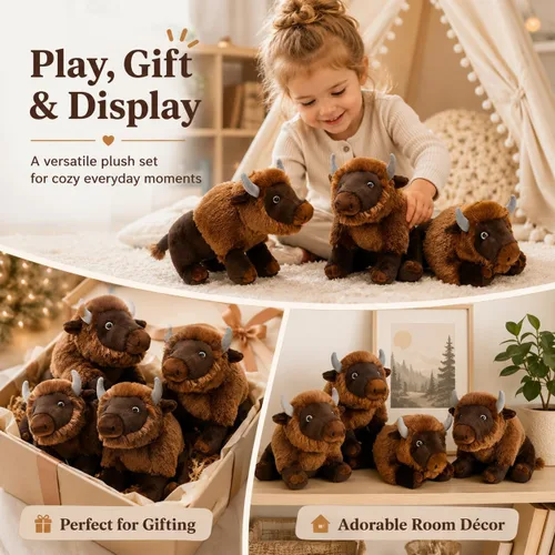 Vista 6 de MorisMos 14 Inch Bison Stuffed Animals, Wildlife Buffalo Plush 4 Brown Bison