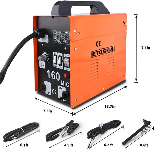 Vista 5 de ETOSHA Soldador MIG 160A Máquina de soldadura portátil, alambre de núcleo de flujo sin gas, soldadores de alimentación automática de alambre