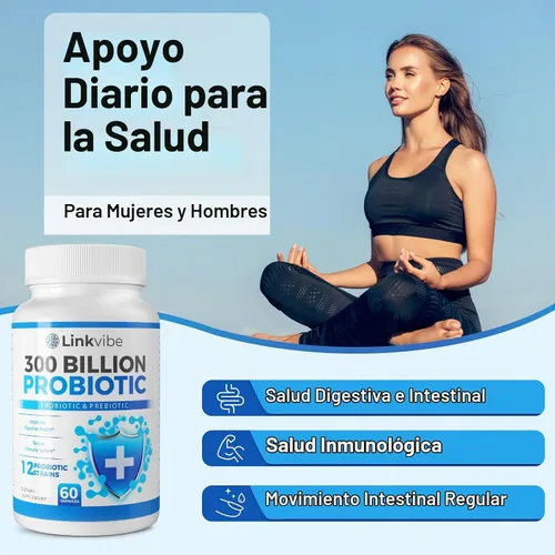 Vista 3 de Prebióticos y probióticos - 300 mil millones de UFC probióticos para mujeres y hombres, 60 cápsulas