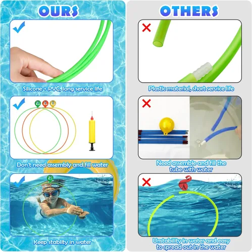 Vista 3 de Cludoo Anillos de natación para buceo en piscina, juguetes para niños, alta estabilidad, no requiere montaje, juguete de piscina, aros de natación