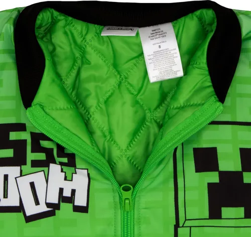 Vista 3 de Minecraft Chaqueta bomber para niños, chaqueta universitaria con estampado gráfico con cremallera para niños y niños pequeños Verde