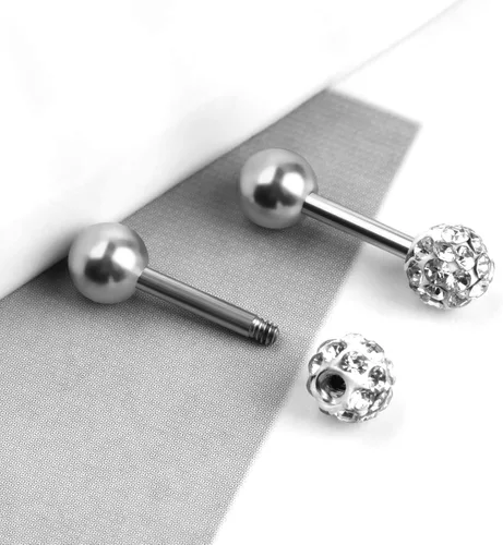 Vista 3 de Juego de 10 aretes de 0.56 oz, aretes de bola con cierre de tornillo, aretes de tuerca para cartílago de hélix, barra con incrustaciones