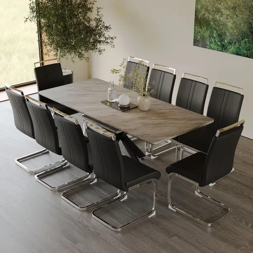 Vista 18 de Mesa de comedor de mármol para 4-8, mesa de comedor extensible de 62.4 a 78.15 pulgadas, mesa de cocina moderna, mesa rectangular que ahorra espacio