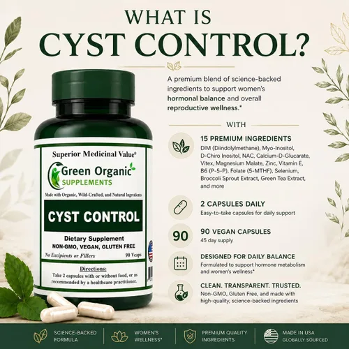 Vista 2 de Green Organic Supplements Quiste, quiste mamario, 90 VCaps, alta absorción, sin OMG, sin gluten (paquete de 1)