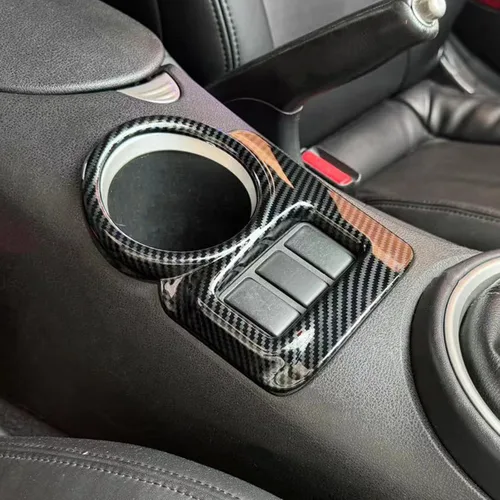 Vista 3 de Panel de botón de calefacción del asiento de estilo de fibra de carbono para reposabrazos de consola central con portavasos, accesorios de ribete