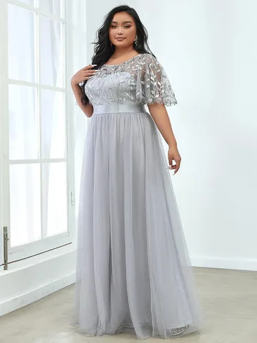 Vista 3 de Ever-Pretty Women's Plus Size Round Neck A-Line Tulle Maxi Sequin Formal Dresses Evening Gowns 0904-PZUS