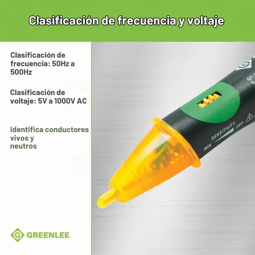 Vista 6 de Greenlee GT-16 Detector de voltaje sin contacto ajustable, 5V - 1000V CA, verde, verdes
