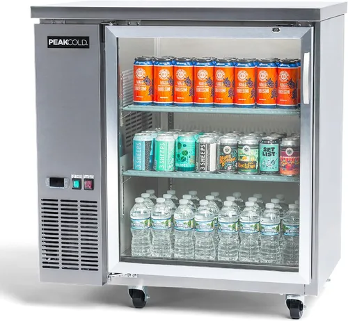 Vista 21 de PEAKCOLD - Enfriador comercial de barra trasera de 36 pulgadas, 1 puerta, puerta de cristal, color negro