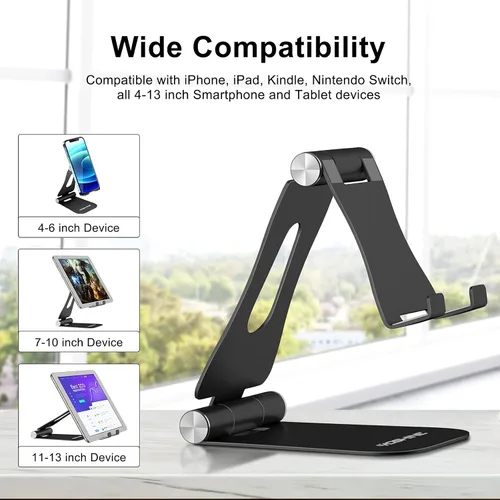 Vista 4 de YOSHINE Soporte para teléfono celular, soporte de teléfono mejorado para escritorio, soporte ajustable para tableta, soporte plegable de aluminio