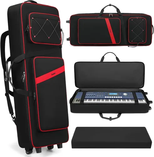 Vista 7 de BOSSTIN Funda para teclado de 61 teclas con ruedas, bolsa de piano rodante 61 Llave azul