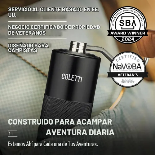 Vista 6 de COLETTI Molinillo de café manual Crag – Molinillo de café manual – Molinillo de mano de precisión de fresas CNC, resistente para viajes, camping