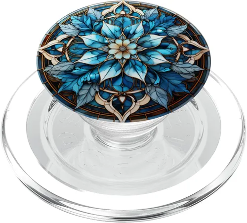 Vista 8 de Copo de nieve de invierno flor de invierno vidrieras PopSockets Standard PopGrip