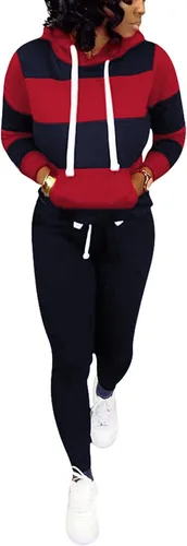 Vista 2 de AOMONI Conjunto de 2 piezas para mujer, casual, con capucha, manga larga, cordón ajustable, trajes deportivos