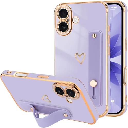 Vista 85 de LLZ.COQUE Funda compatible con iPhone 12 para mujeres y niñas, parachoques chapado de lujo con bonito diseño de corazón de amor, soporte de correa