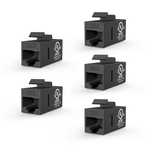 Vista 12 de VCE Acoplador en línea de conector Keystone CAT6 RJ45 con certificación UL, paquete de 5, extensor de cable Ethernet hembra a hembra, color blanco