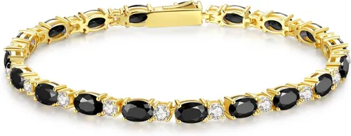 Vista 16 de FANCIME 14K Gold Plated Silver Birthstone Tennis Bracelets for Women 7" Abril