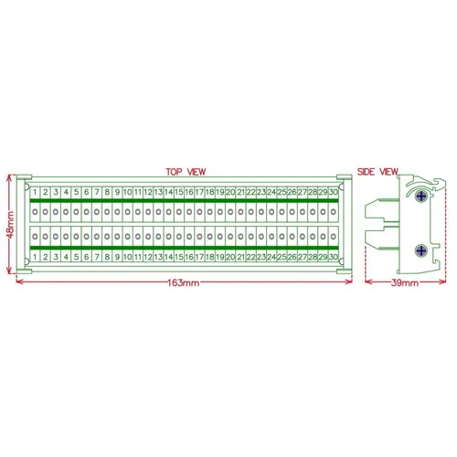 Vista 8 de Electronics-Salon Módulo de distribución de bloque de terminales de tornillo de 30 posiciones 24A/400V para montaje en carril DIN.