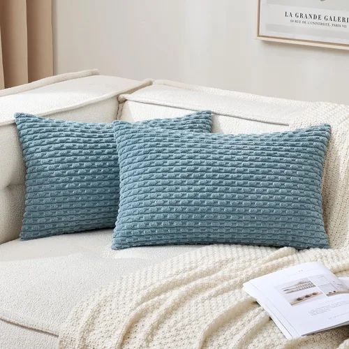 Vista 65 de MIULEE - Juego de 2 fundas decorativas cuadradas para cojines, de pana suave y con estilo campestre bohemio a rayas para decorar hogar, sofá, cama