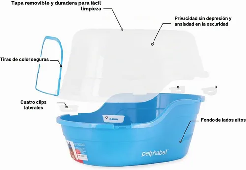 Vista 4 de Petphabet Caja de Arena para Gatos con Capucha Jumbo, Extra Grande, Azul Claro