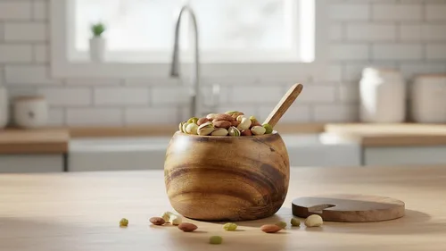 Vista 5 de Azucarero decorativo de madera rústica y cuchara con tapa de boca ancha para dulces y especias para condimentos, frutos secos, recipiente