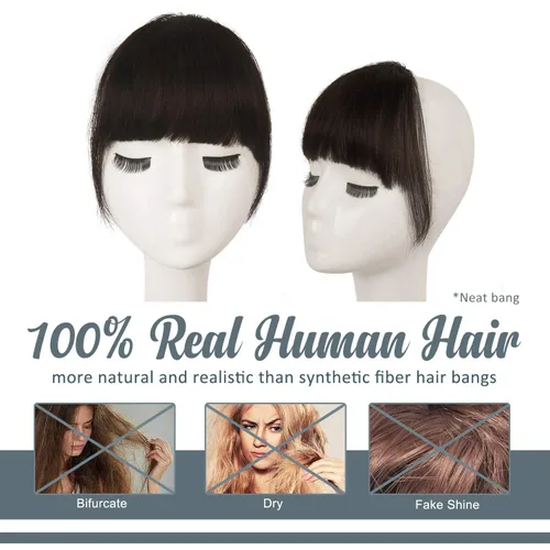 Vista 2 de BARSDAR Extensión de moño de cabello liso marrón oscuro + flequillo de clip de cabello humano