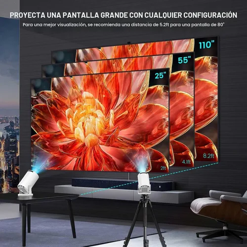 Vista 5 de Mini Proyector, Proyector Portátil con WiFi 6 y Bluetooth 5.4, Proyector Inteligente 4k HD de 160 ANSI, Compatible con Teléfono, TV Stick, Laptop