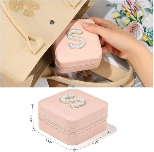 Vista 5 de Joyero imprescindible para profesores, joyero de viaje con inicial de perlas H Joyero pequeño Regalos personalizados para mujeres Regalos