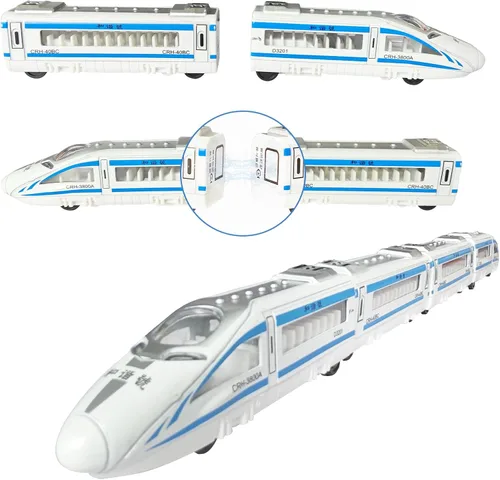 Vista 10 de OTONOPI Juego de Tren de Juguete Tren de Metro Bala Tren de Alta Velocidad Locomotora Motor Coche Modelo de Metal para Niños Paquete de 4