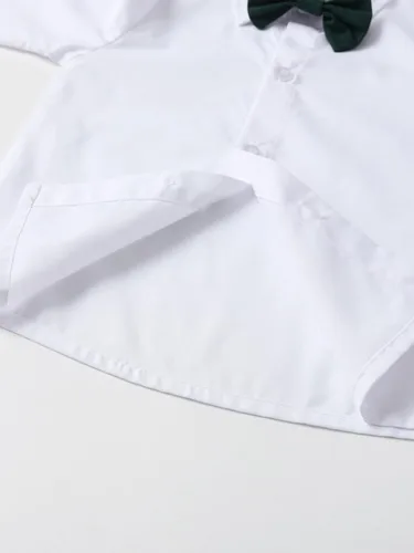 Vista 28 de Conjunto de pantalones para bebé, camisa de manga larga + pantalones + corbatín + tirantes, trajes de caballero para niños pequeños