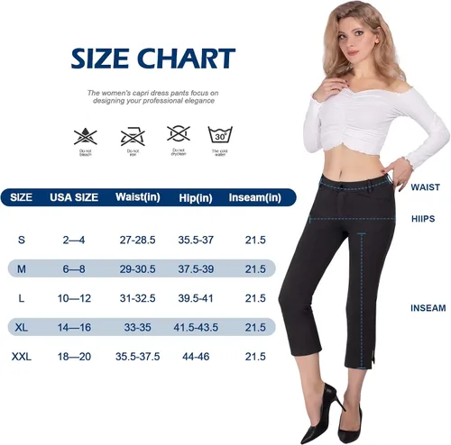 Vista 6 de PUWEER Pantalones capri para mujer, elegantes, casuales, elásticos, rectos con bolsillos