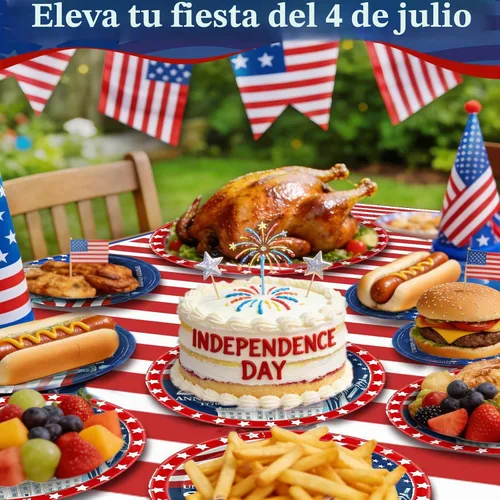 Vista 3 de 256 piezas de decoración del 4 de julio, 250 aniversario, bandera patriótica estadounidense, suministros para fiesta, 32 4 de julio, platos de papel