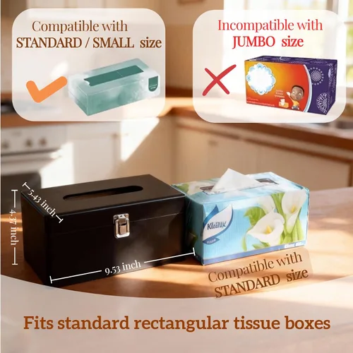 Vista 4 de Funda rectangular negra para caja de pañuelos con interruptor de metal, soporte rectangular para caja de pañuelos con tapa, accesorios de baño