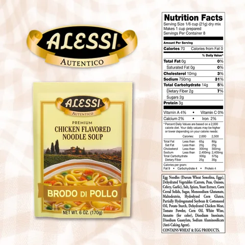 Vista 2 de Alessi Autentico Premium Soups, sabores tradicionales, 6 onzas (fideos de pollo, paquete de 6)