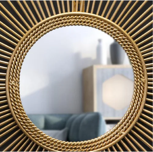 Vista 8 de APLUSH Espejo de pared dorado con forma de explosión de sol de mediados de siglo, moderno Starburst, gran círculo colgante decorativo, para sala