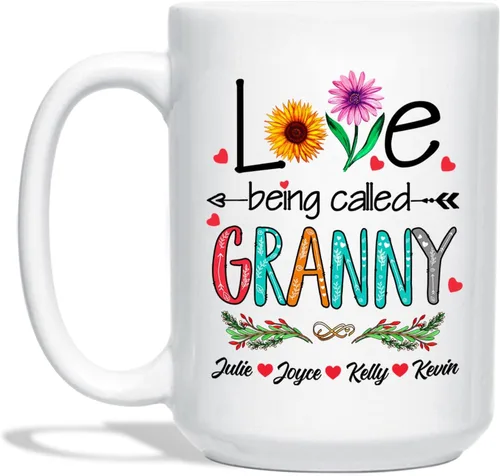 Vista 14 de Love Being Called Gigi Tazas de té y café – Tazas de cerámica Gigi personalizadas – Regalo para nietos – Tazas de flores – Cerámica blanca de 11 oz