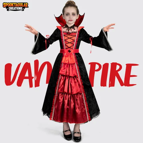 Vista 2 de Spooktacular Creations Disfraz de vampiro para niñas, disfraz de vampiro gótico para niñas, disfraz de Halloween