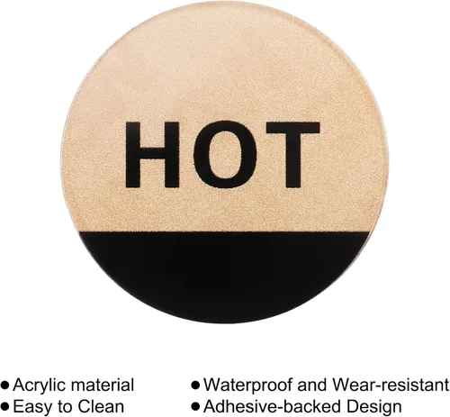 Vista 4 de PATIKIL Etiqueta autoadhesiva para agua caliente/fría, paquete de 5 pares/10 calcomanías redondas acrílicas para fregaderos de grifos, dorado/negro