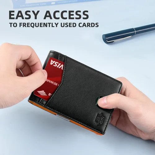 Vista 131 de Zitahli - Carteras delgadas con clip para dinero para hombre, tarjetero minimalista, de cuero, plegable, con bloqueo RFID, cartera de bolsillo