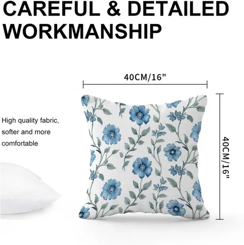 Vista 3 de Mughal - Funda de almohada de flor en monzón, diseño de loto azul, funda de cojín moderna, decorativa, decoración del hogar para sofá, cama